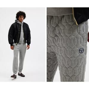 Sergio Tacchini Aversa Quilted Pant Light Heather Gray Sweatpants Men Sz XS